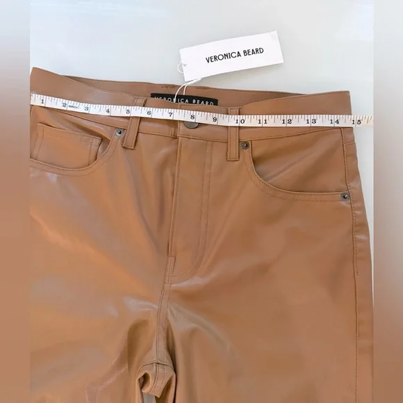 Veronica Beard Beverly Flared Faux Leather Jeans – brown camel  – Size 6- NWT - Picture 12 of 14